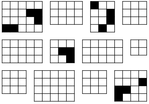 set of rectangles representing clusters, each divided into squares. Some squares in some rectangles are colored black, showing 2-stage cluster sampling
