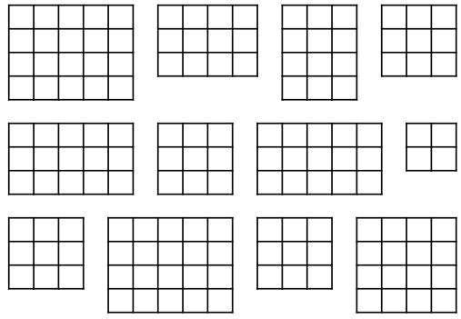 set of rectangles representing strata, each divided into squares representing observation units.